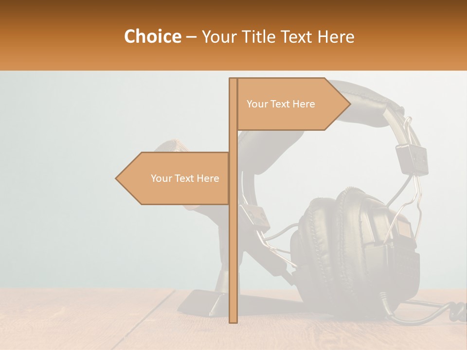 A Microphone And Headphones On A Wooden Table PowerPoint Template