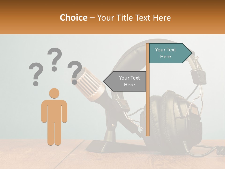 A Microphone And Headphones On A Wooden Table PowerPoint Template