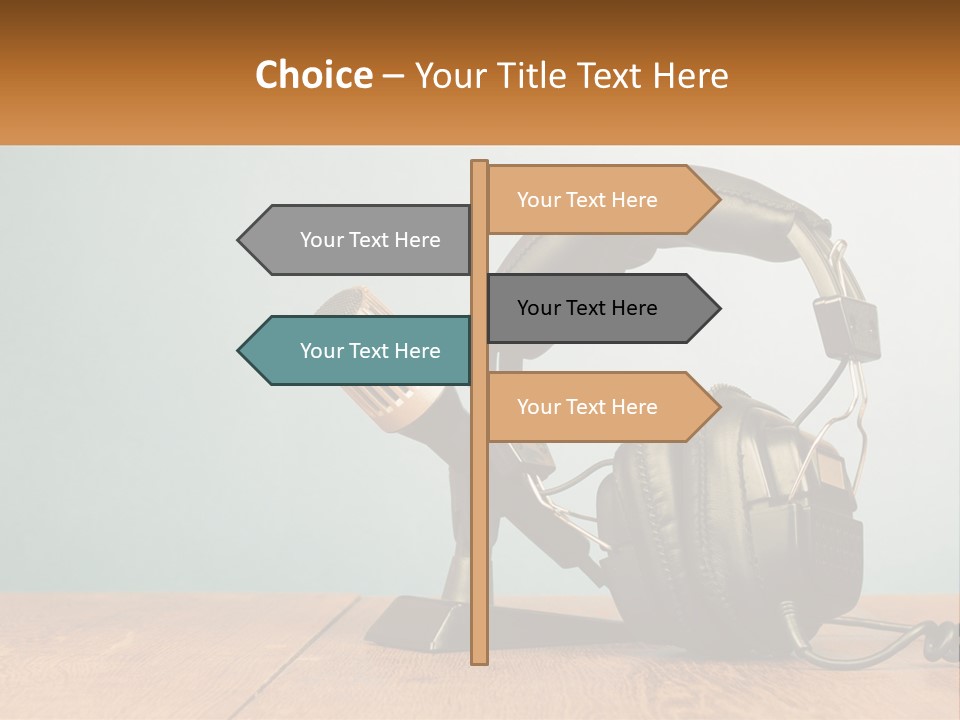 A Microphone And Headphones On A Wooden Table PowerPoint Template