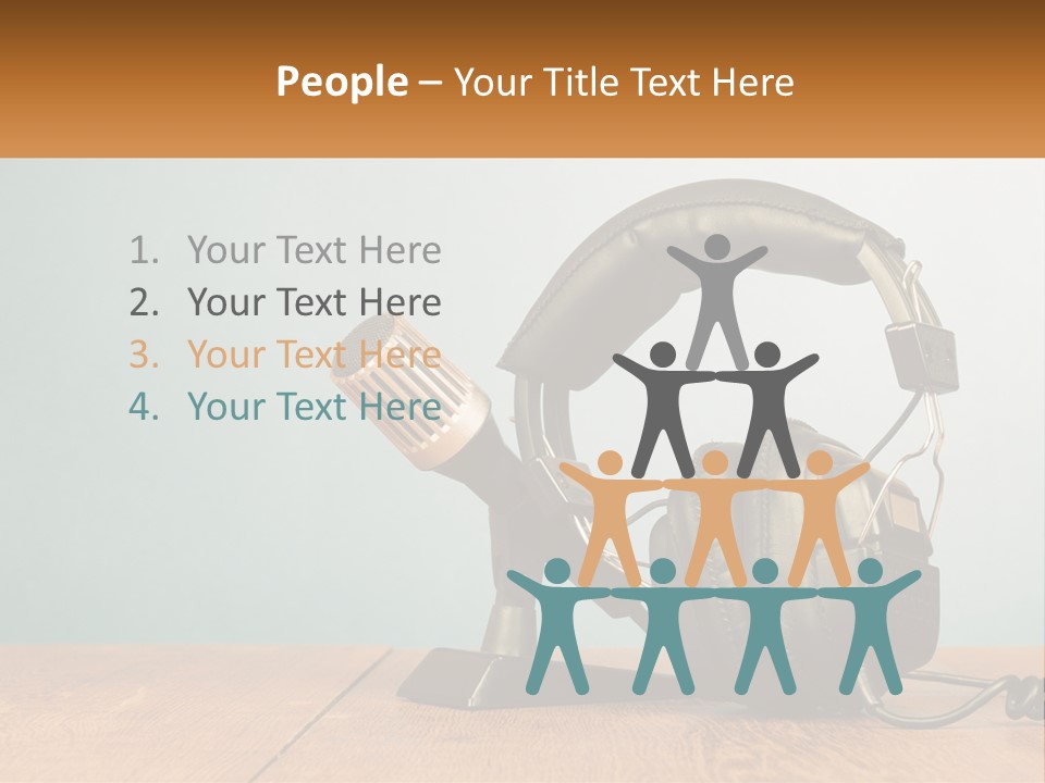 A Microphone And Headphones On A Wooden Table PowerPoint Template