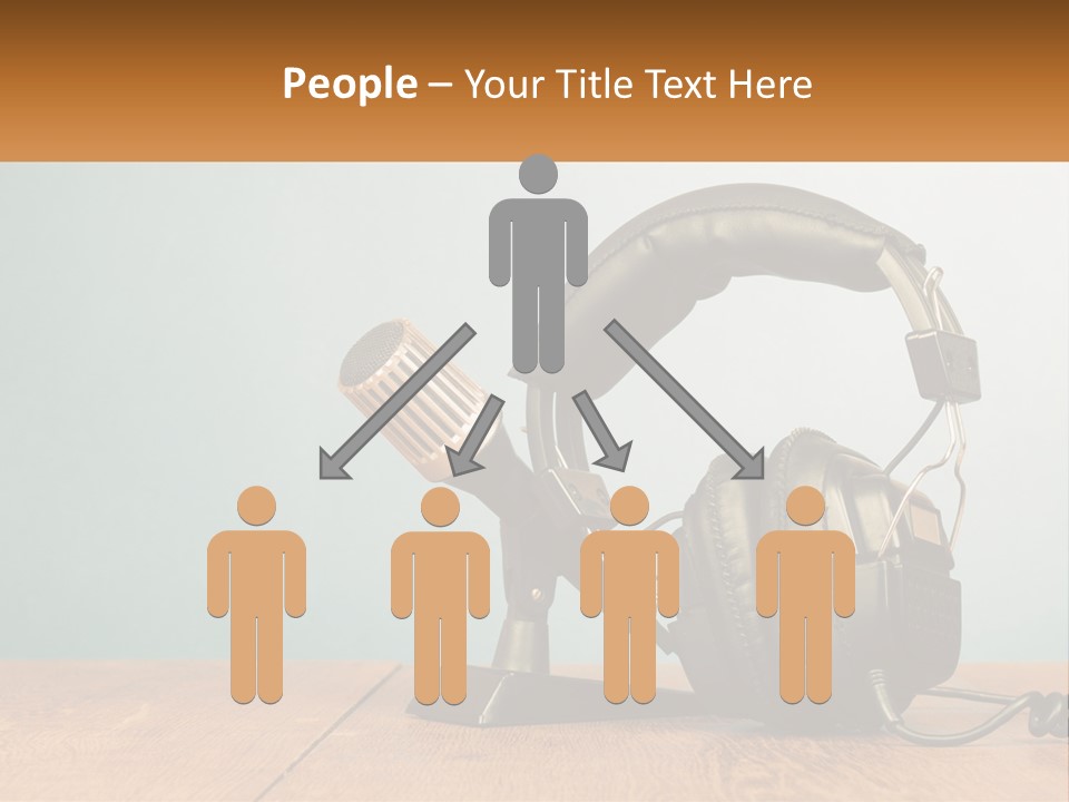 A Microphone And Headphones On A Wooden Table PowerPoint Template