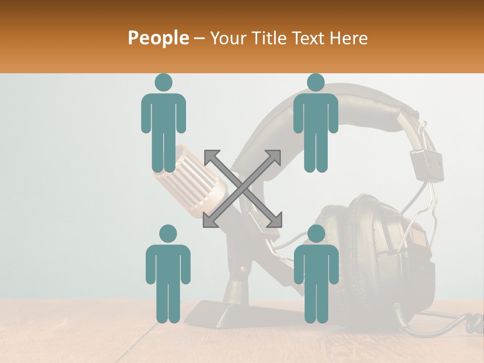 A Microphone And Headphones On A Wooden Table PowerPoint Template