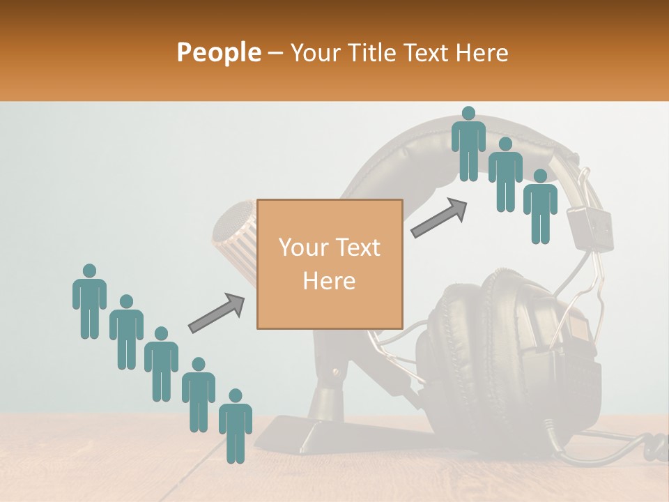 A Microphone And Headphones On A Wooden Table PowerPoint Template