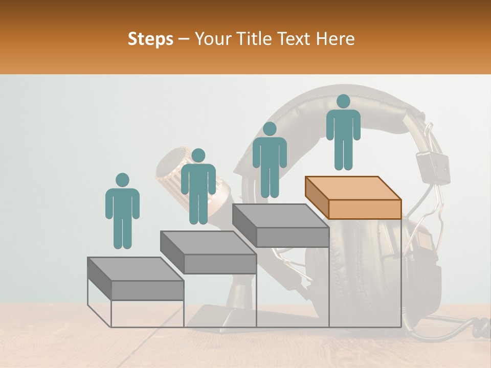 A Microphone And Headphones On A Wooden Table PowerPoint Template