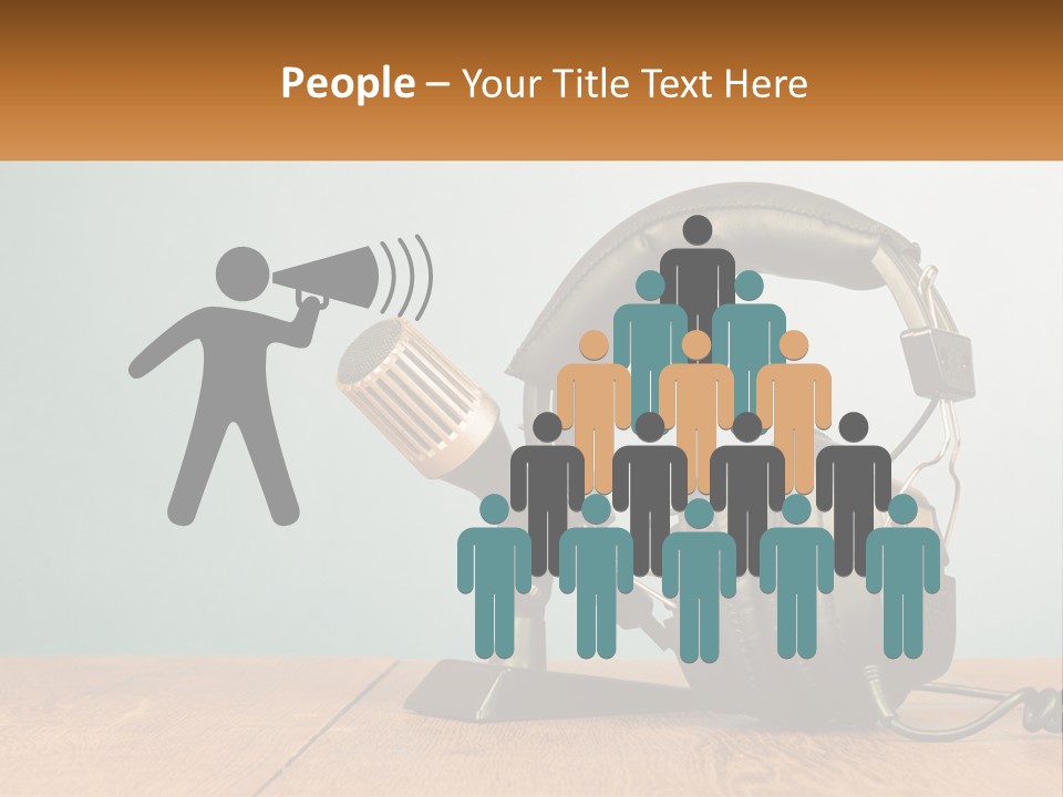 A Microphone And Headphones On A Wooden Table PowerPoint Template