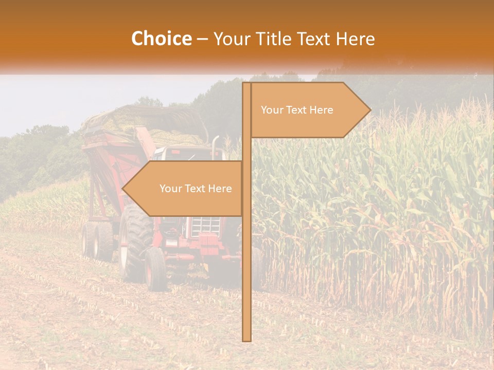 A Red Tractor Driving Down A Road Next To A Corn Field PowerPoint Template