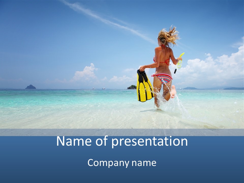 A Woman Running In The Water With A Surfboard PowerPoint Template