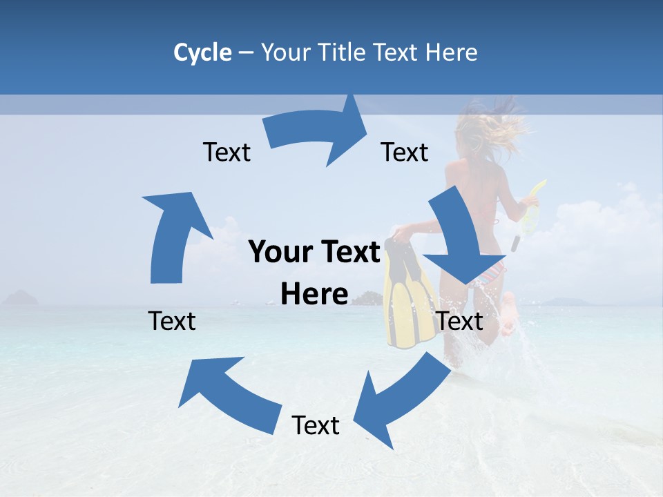 A Woman Running In The Water With A Surfboard PowerPoint Template