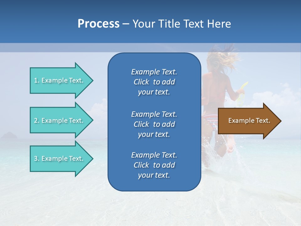 A Woman Running In The Water With A Surfboard PowerPoint Template