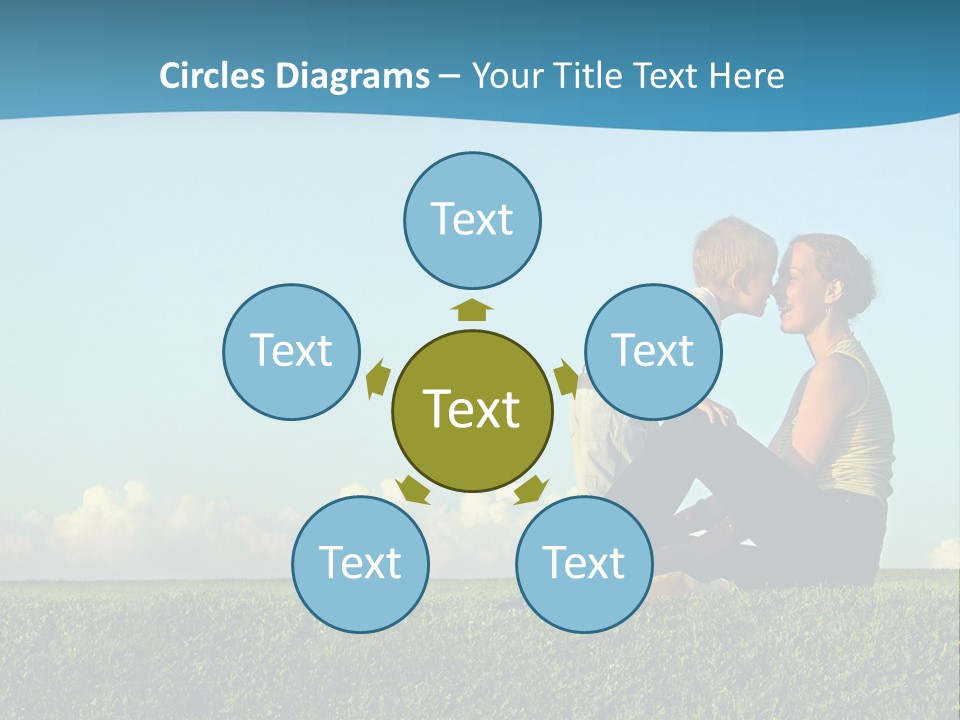 A Woman And A Child Are Sitting On The Grass PowerPoint Template