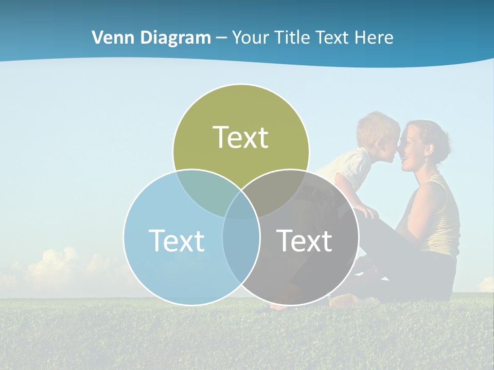 A Woman And A Child Are Sitting On The Grass PowerPoint Template