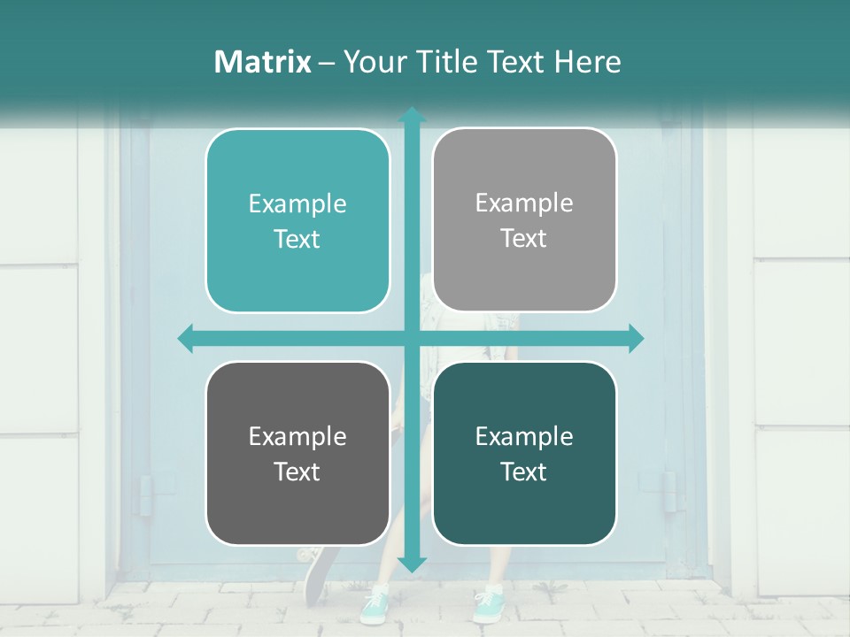 A Woman Holding A Skateboard In Front Of A Blue Door PowerPoint Template