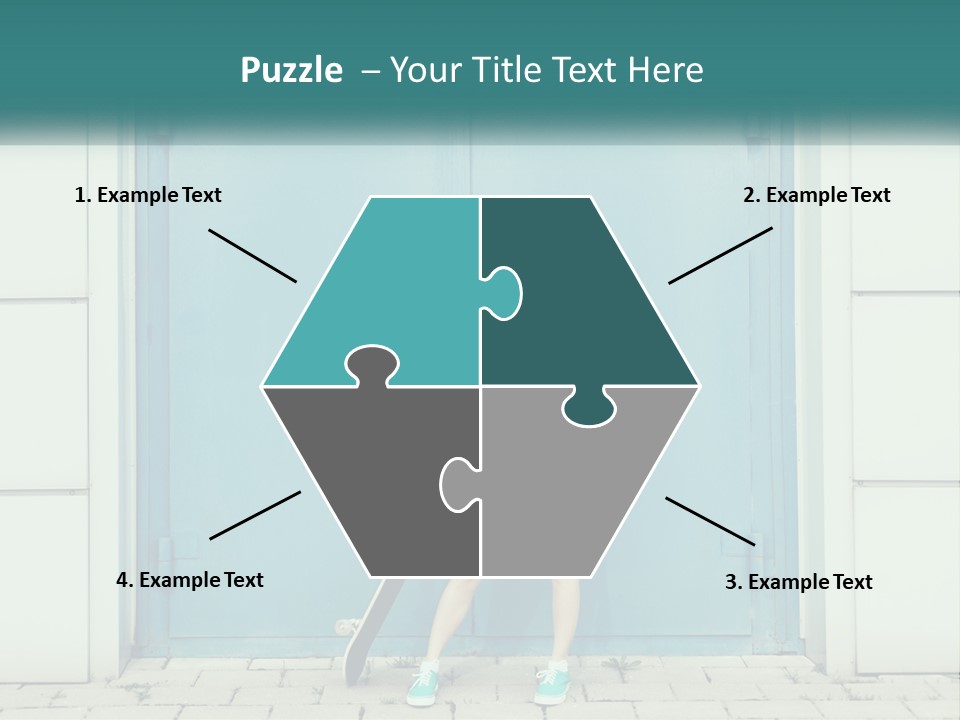 A Woman Holding A Skateboard In Front Of A Blue Door PowerPoint Template