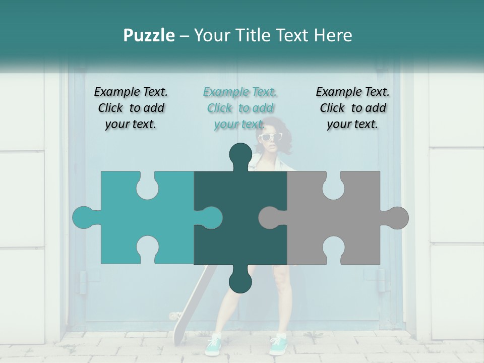 A Woman Holding A Skateboard In Front Of A Blue Door PowerPoint Template