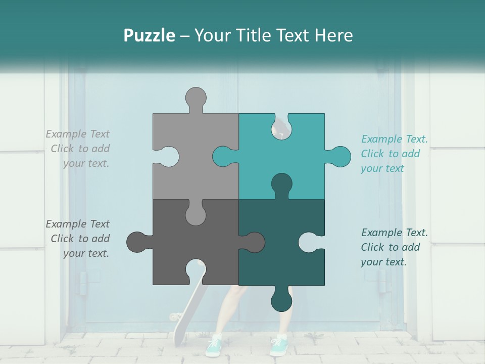 A Woman Holding A Skateboard In Front Of A Blue Door PowerPoint Template