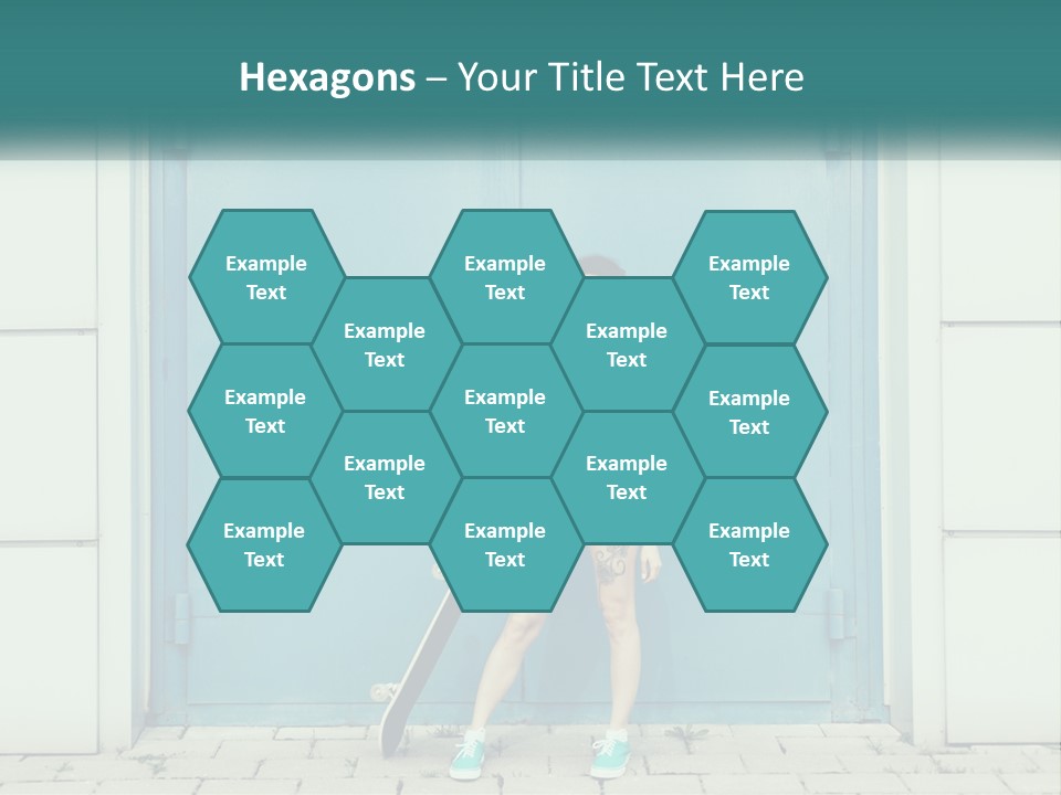 A Woman Holding A Skateboard In Front Of A Blue Door PowerPoint Template