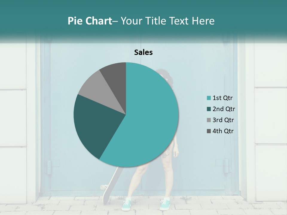 A Woman Holding A Skateboard In Front Of A Blue Door PowerPoint Template