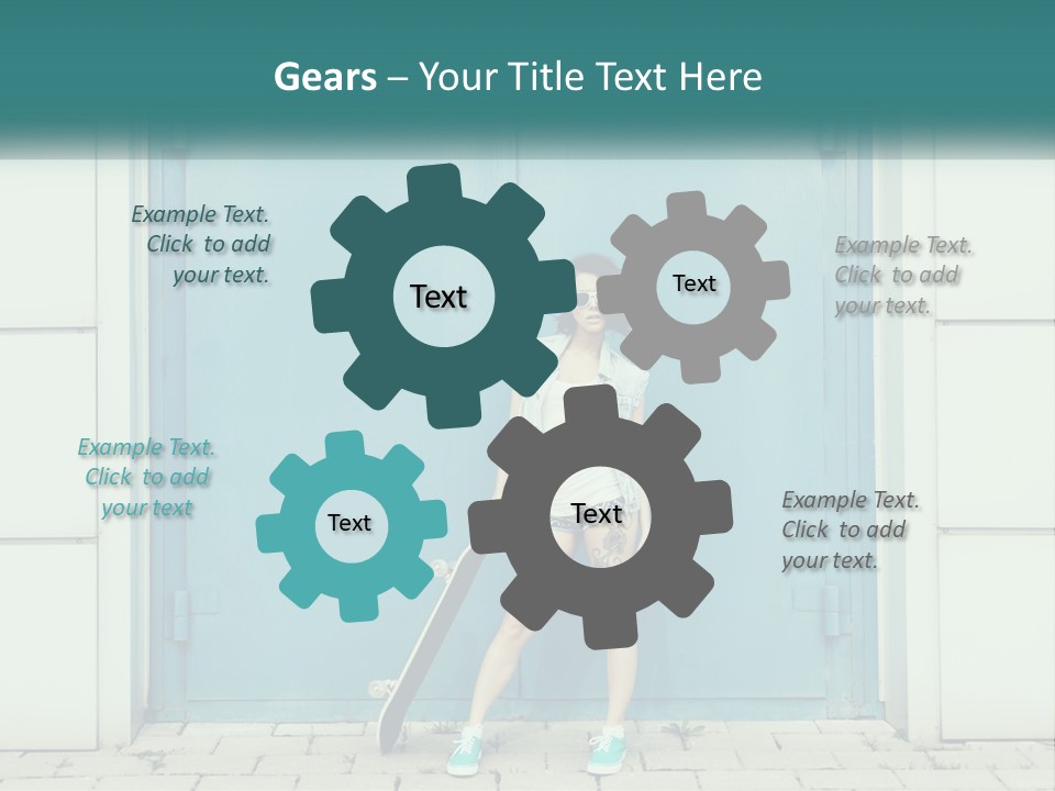 A Woman Holding A Skateboard In Front Of A Blue Door PowerPoint Template