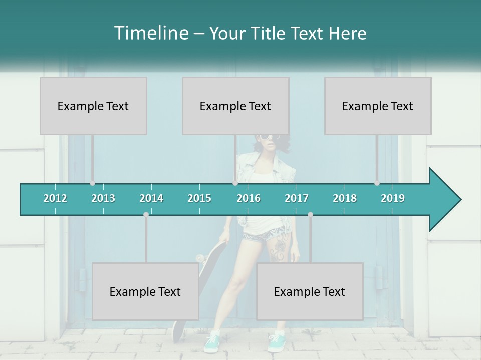 A Woman Holding A Skateboard In Front Of A Blue Door PowerPoint Template