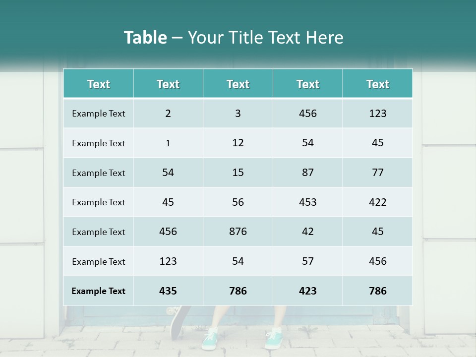 A Woman Holding A Skateboard In Front Of A Blue Door PowerPoint Template