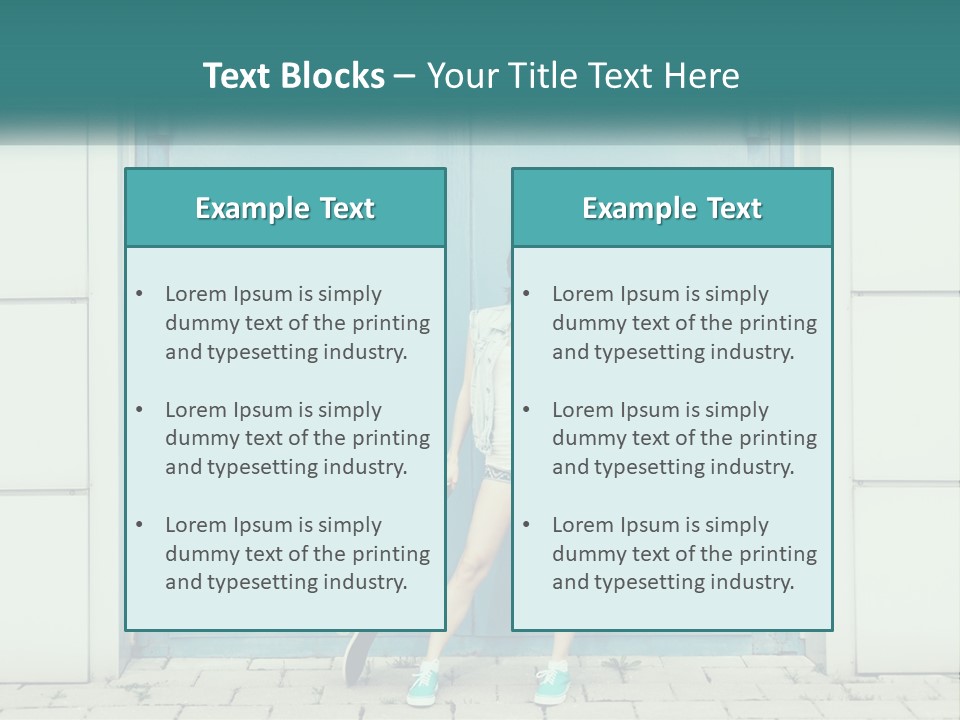 A Woman Holding A Skateboard In Front Of A Blue Door PowerPoint Template