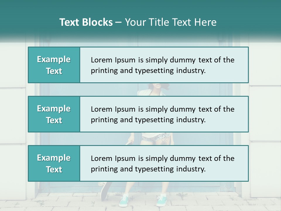 A Woman Holding A Skateboard In Front Of A Blue Door PowerPoint Template