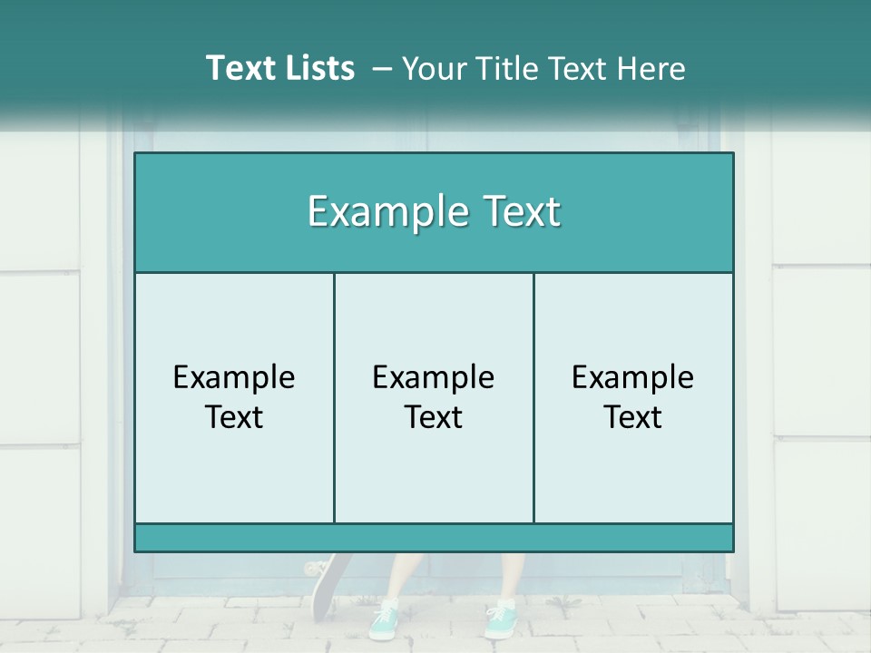 A Woman Holding A Skateboard In Front Of A Blue Door PowerPoint Template