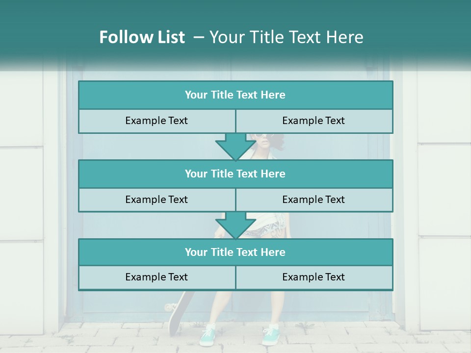 A Woman Holding A Skateboard In Front Of A Blue Door PowerPoint Template