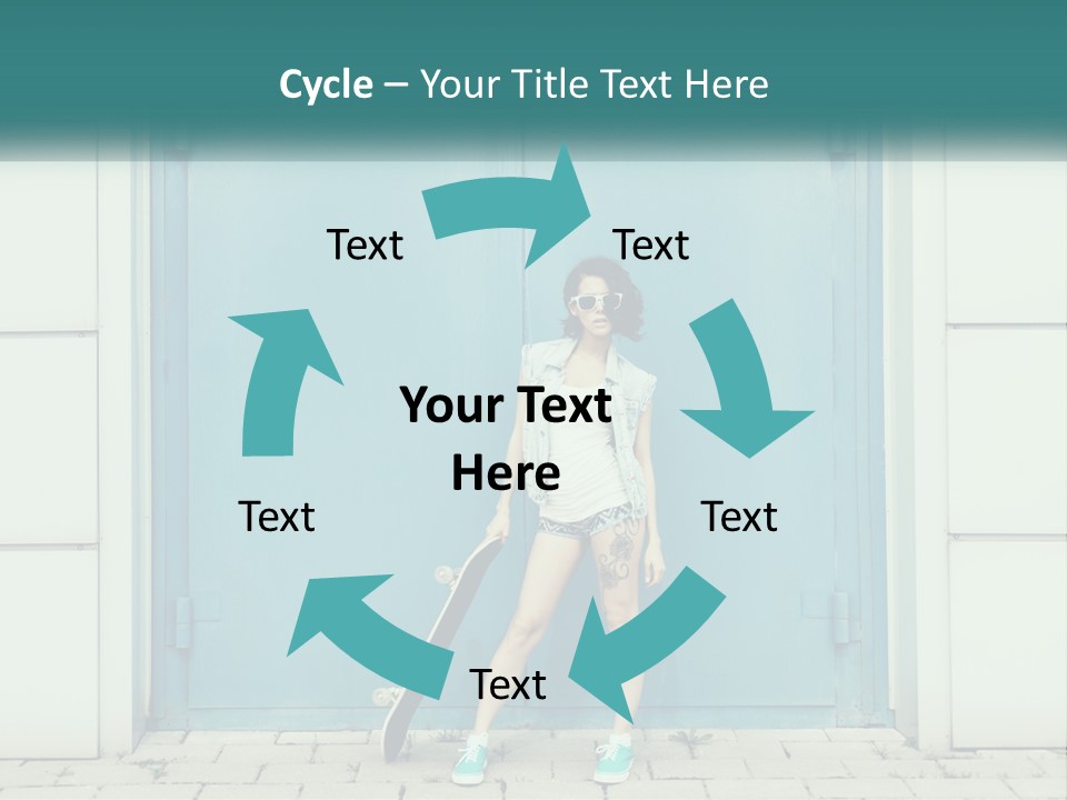 A Woman Holding A Skateboard In Front Of A Blue Door PowerPoint Template