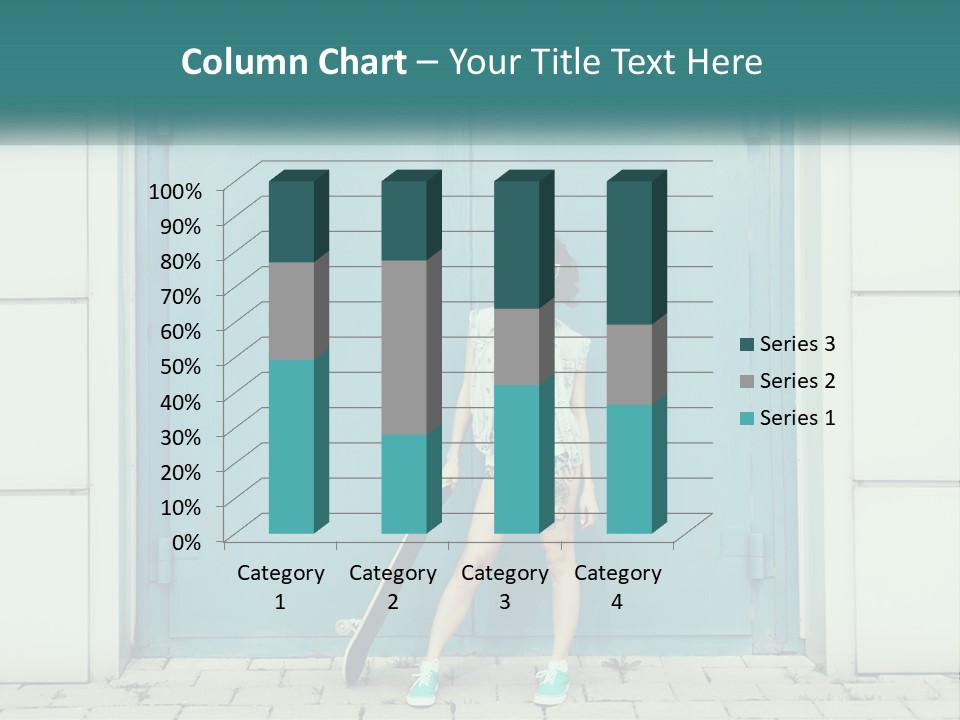 A Woman Holding A Skateboard In Front Of A Blue Door PowerPoint Template