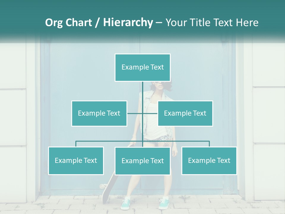 A Woman Holding A Skateboard In Front Of A Blue Door PowerPoint Template