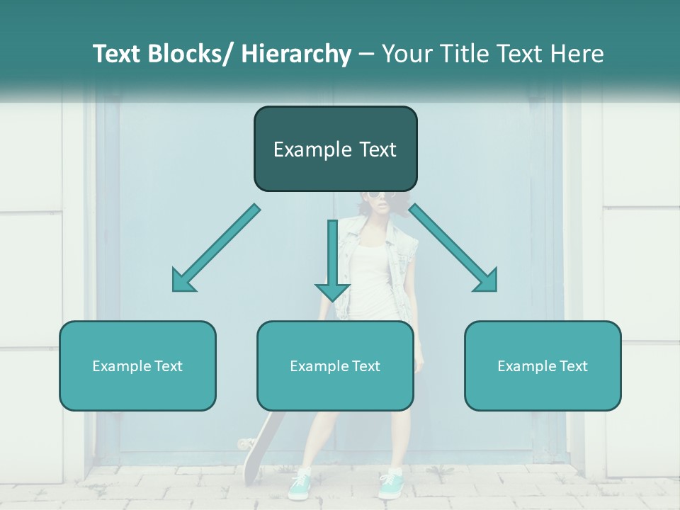 A Woman Holding A Skateboard In Front Of A Blue Door PowerPoint Template