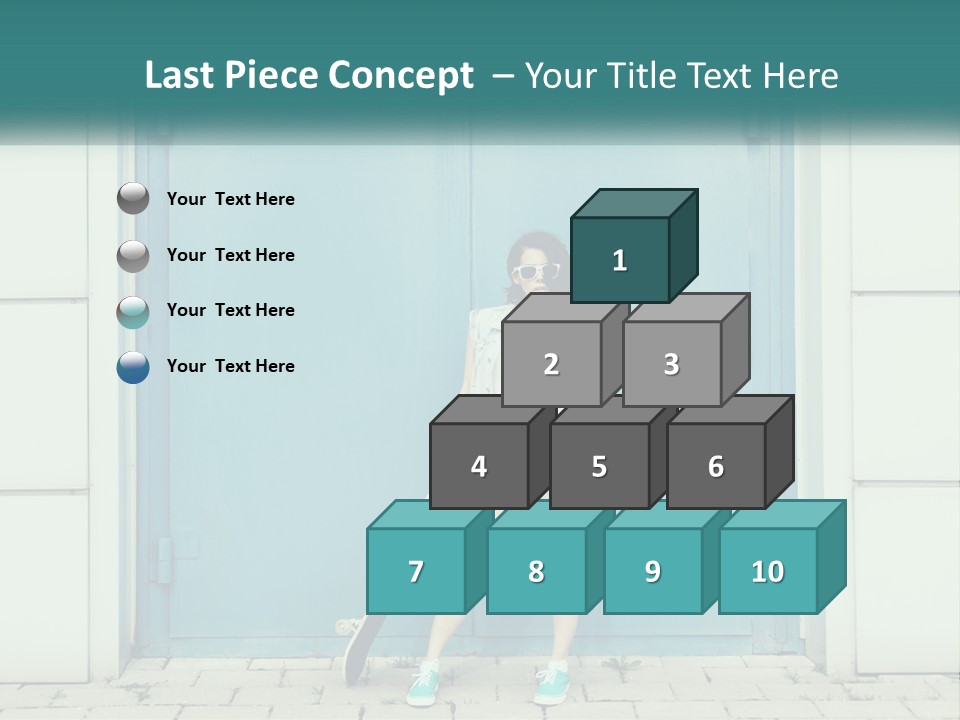 A Woman Holding A Skateboard In Front Of A Blue Door PowerPoint Template