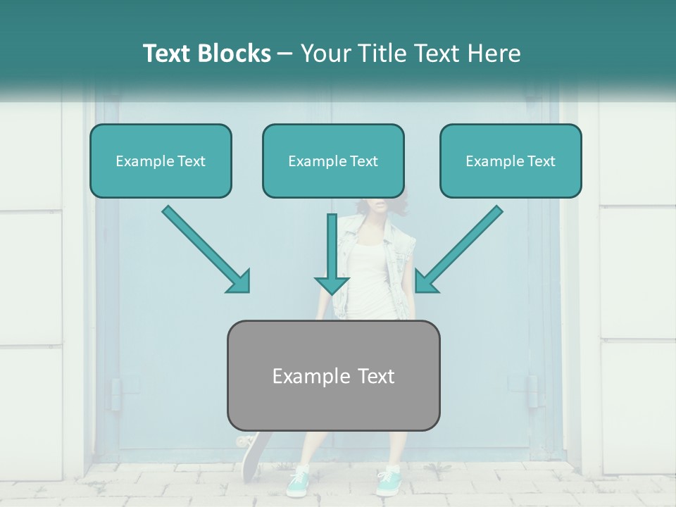 A Woman Holding A Skateboard In Front Of A Blue Door PowerPoint Template