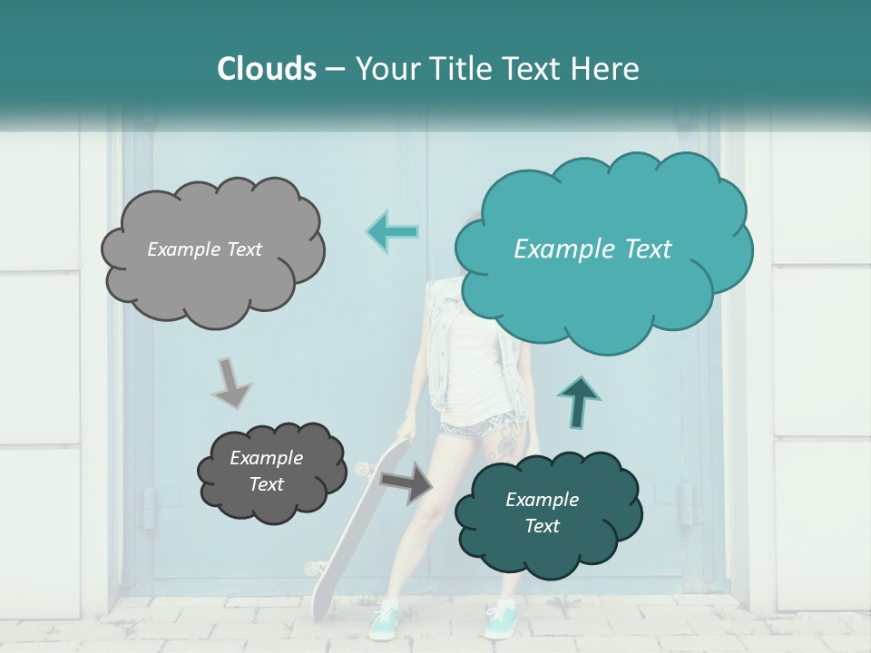 A Woman Holding A Skateboard In Front Of A Blue Door PowerPoint Template