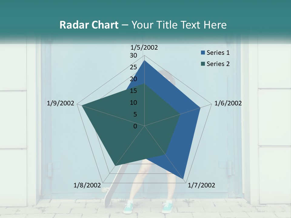 A Woman Holding A Skateboard In Front Of A Blue Door PowerPoint Template