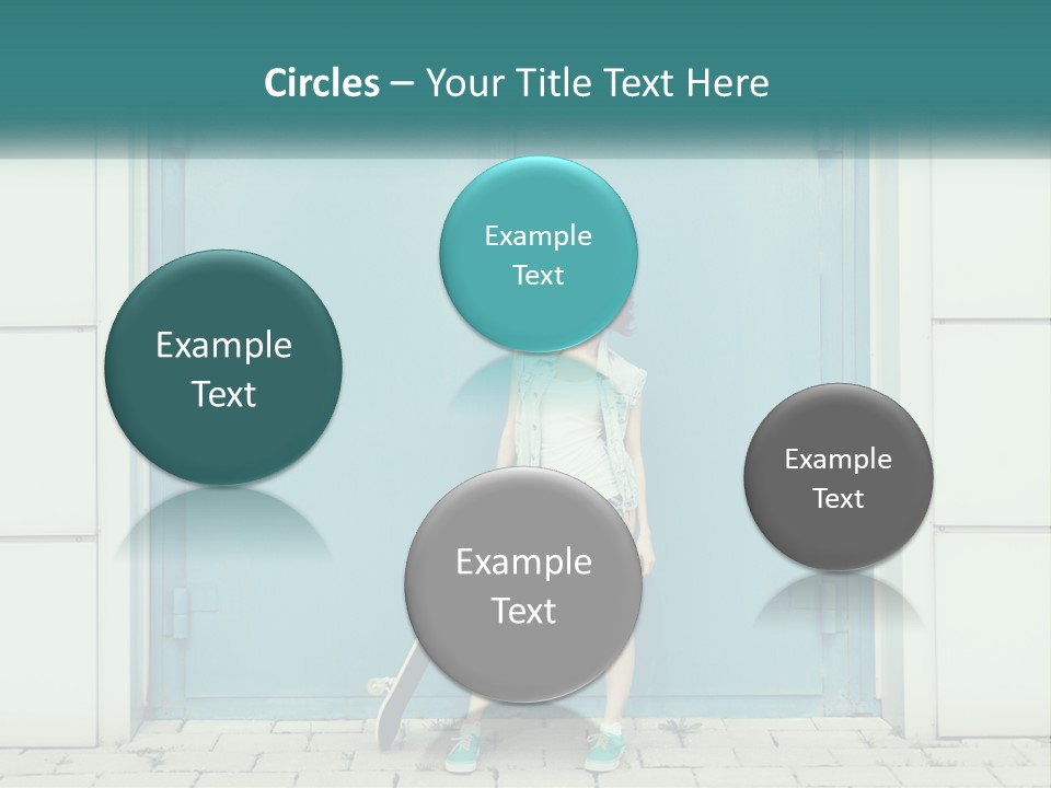 A Woman Holding A Skateboard In Front Of A Blue Door PowerPoint Template