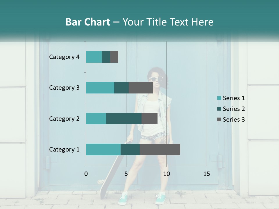 A Woman Holding A Skateboard In Front Of A Blue Door PowerPoint Template