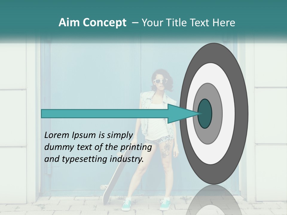 A Woman Holding A Skateboard In Front Of A Blue Door PowerPoint Template