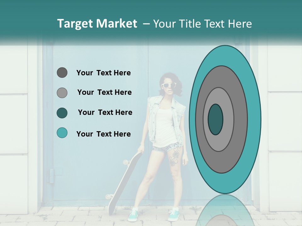A Woman Holding A Skateboard In Front Of A Blue Door PowerPoint Template