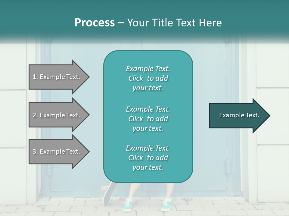 A Woman Holding A Skateboard In Front Of A Blue Door PowerPoint Template