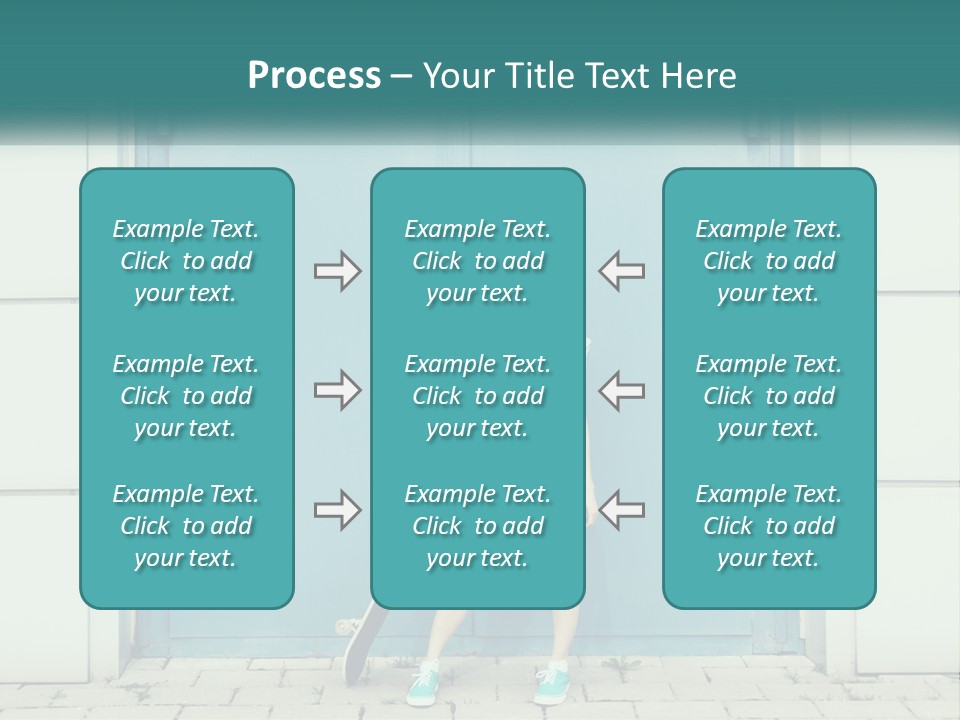 A Woman Holding A Skateboard In Front Of A Blue Door PowerPoint Template