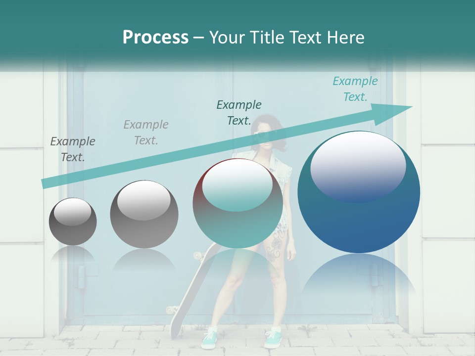 A Woman Holding A Skateboard In Front Of A Blue Door PowerPoint Template