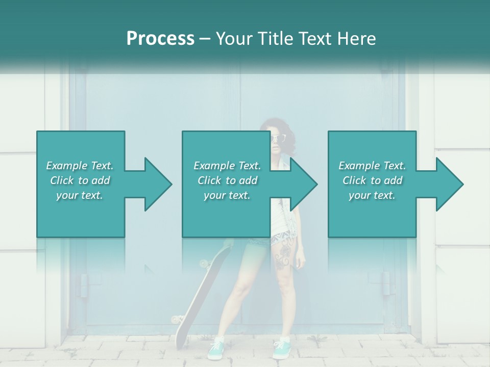 A Woman Holding A Skateboard In Front Of A Blue Door PowerPoint Template