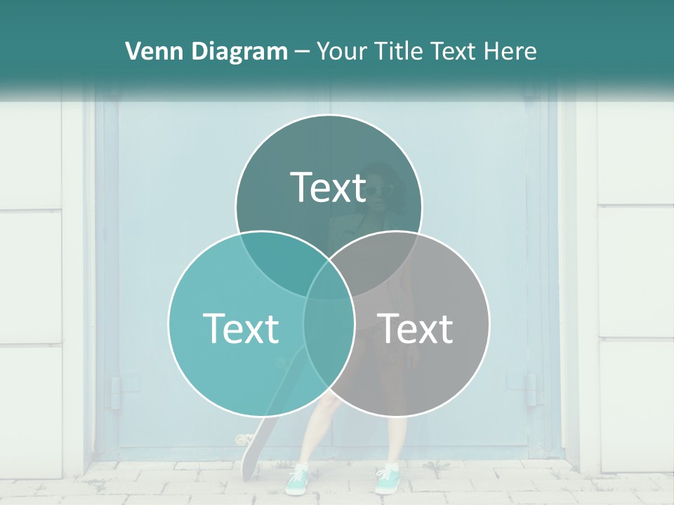 A Woman Holding A Skateboard In Front Of A Blue Door PowerPoint Template