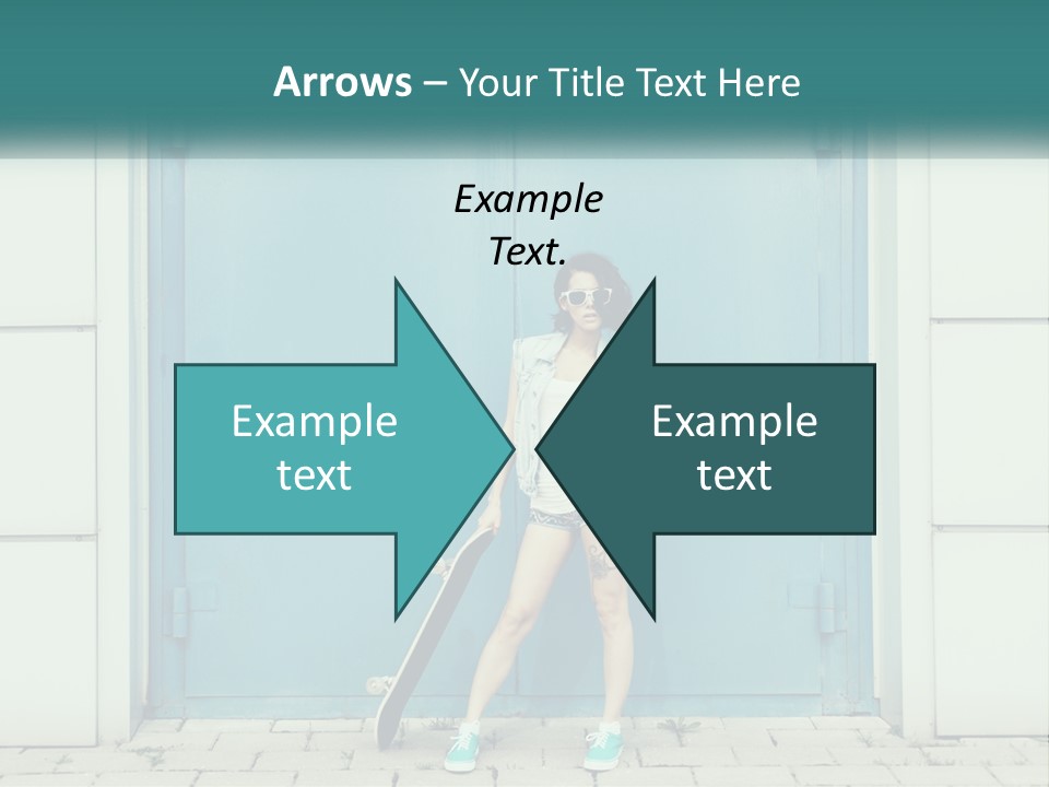 A Woman Holding A Skateboard In Front Of A Blue Door PowerPoint Template