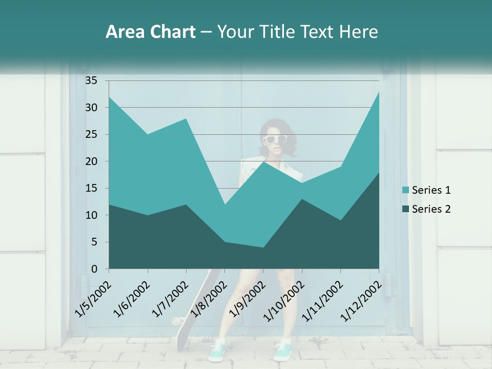 A Woman Holding A Skateboard In Front Of A Blue Door PowerPoint Template