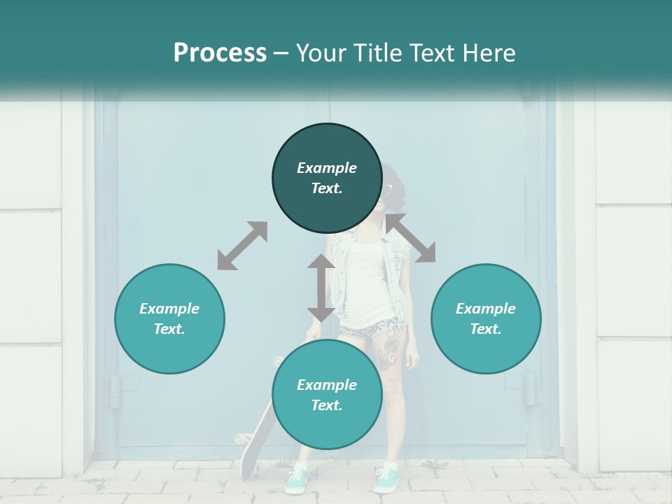 A Woman Holding A Skateboard In Front Of A Blue Door PowerPoint Template