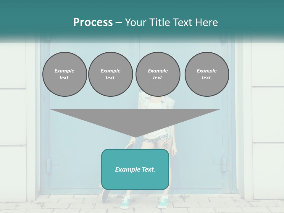 A Woman Holding A Skateboard In Front Of A Blue Door PowerPoint Template