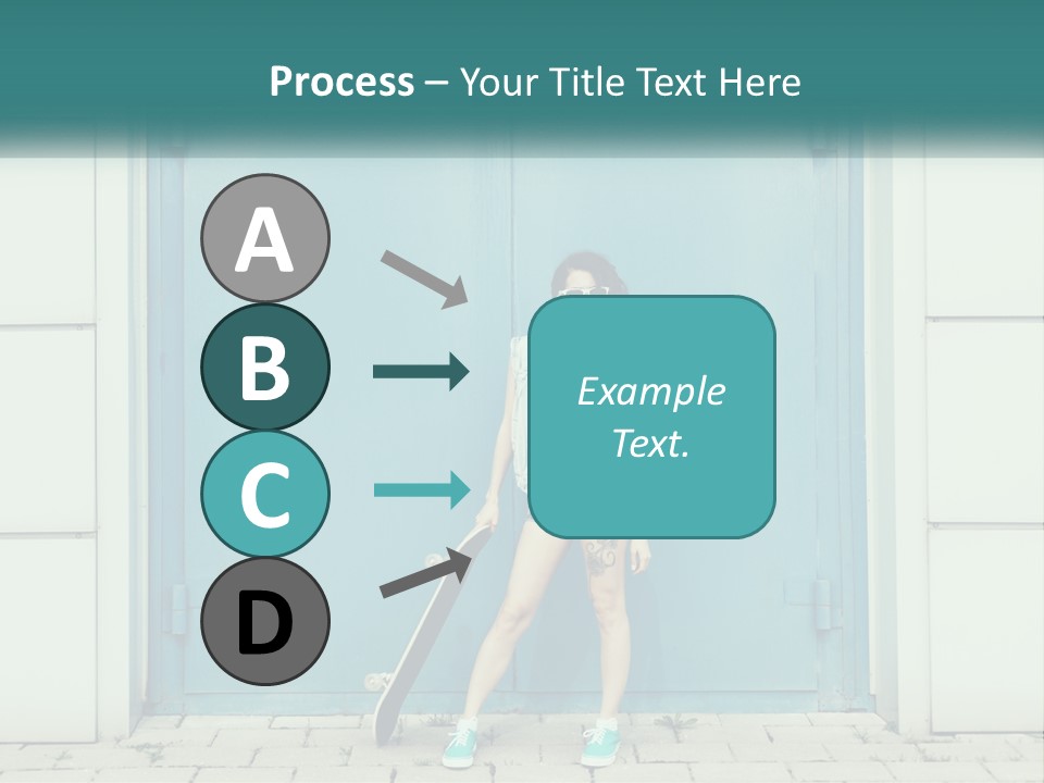 A Woman Holding A Skateboard In Front Of A Blue Door PowerPoint Template